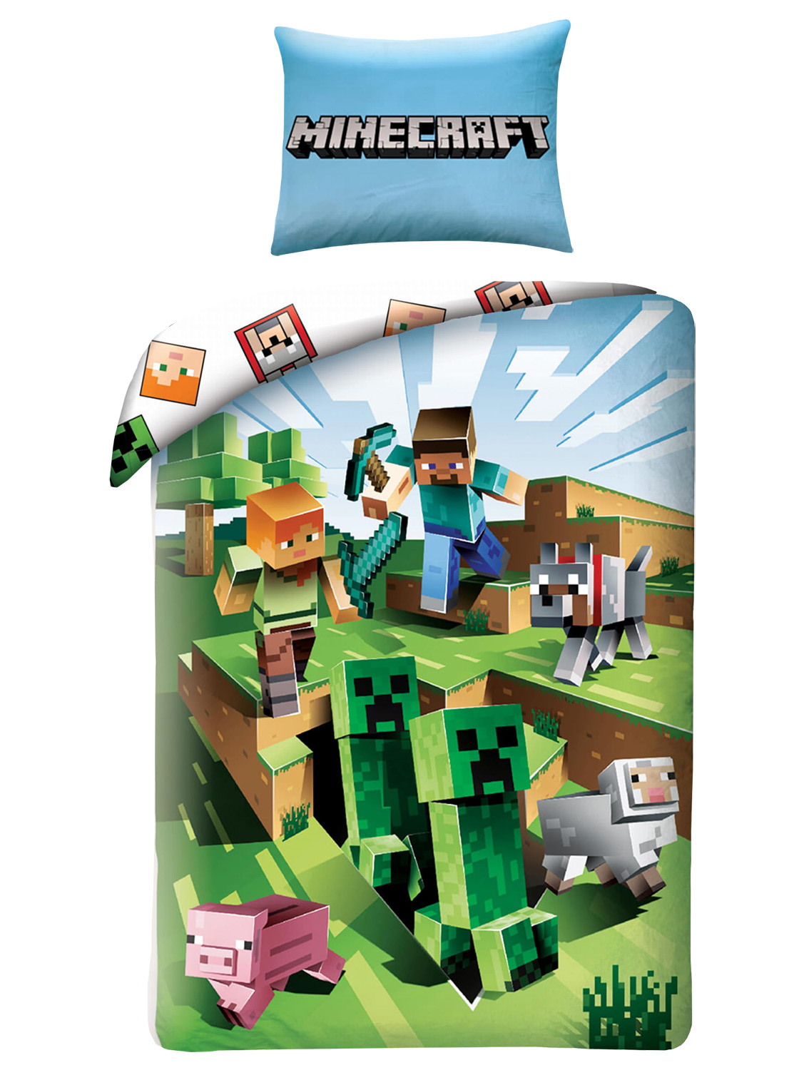 DETSKÉ BAVLNENÉ OBLIEČKY MINECRAFT 160X200 CM, 1KS 70X80 CM VZOROVANÉ