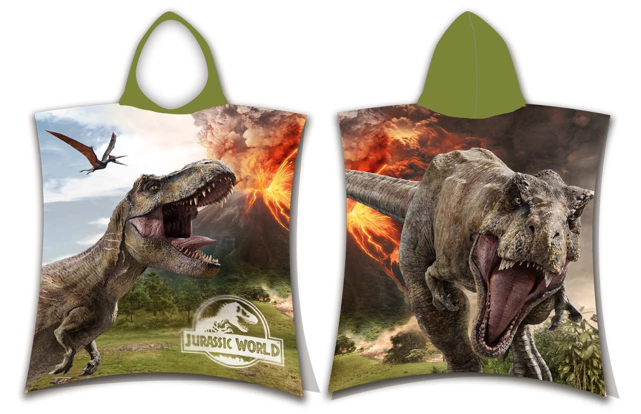 DETSKÝ BAVLNENÝ PONČO UTERÁK S KAPUCŇOU JURASSIC WORLD 50X115 CM VZOROVANÝ