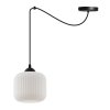 lampa wiszaca zyrandol riffle pojedyncza czarny pajak loft z bialym kloszem ze szkla nad stol i wyspe