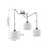 lampa wiszaca zyrandol riffle potrojny pajak w stylu loft z bialymi kloszami ze szkla nad stol i wyspe