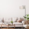 Stojacia lampa Atlanta, 1x ľanové tienidlo, b/drevo