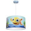 Detské závesné svietidlo Fish, 1x plastové tienidlo so vzorom, bl
