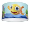 Detské závesné svietidlo Fish, 1x plastové tienidlo so vzorom, bl