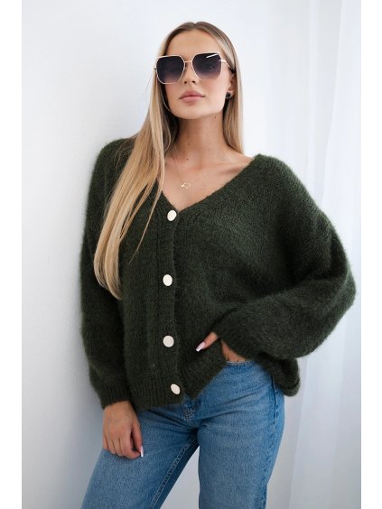 Basic svetr na knoflíky Clara khaki