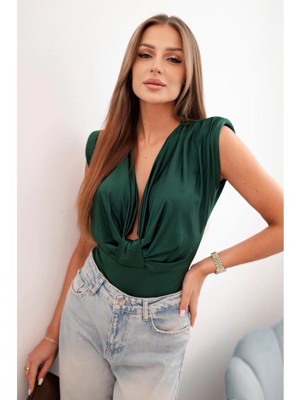 Saténové body s výstřihem Seductive zelené