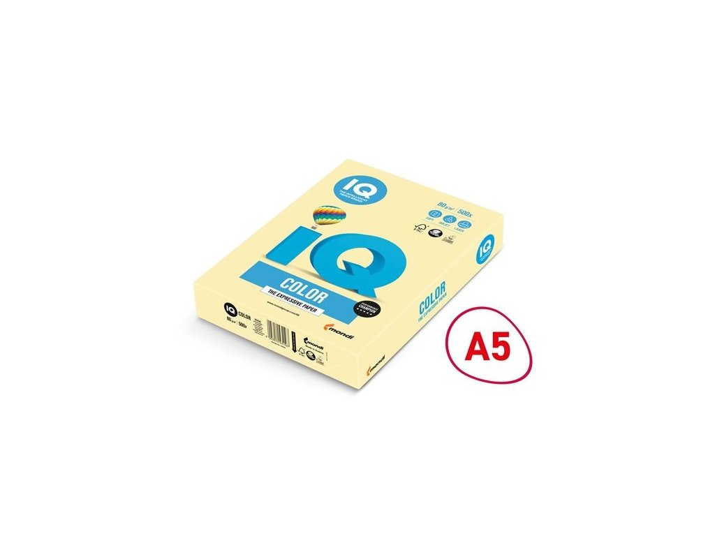 Barevný papír IQ Color A5-YE23, žlutý, 80 g/m2, 500 listů
