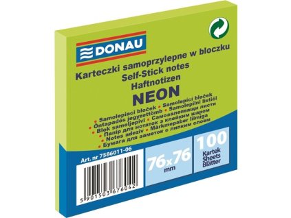 Bloček Donau, 76 x 76 mm, neonově zelený