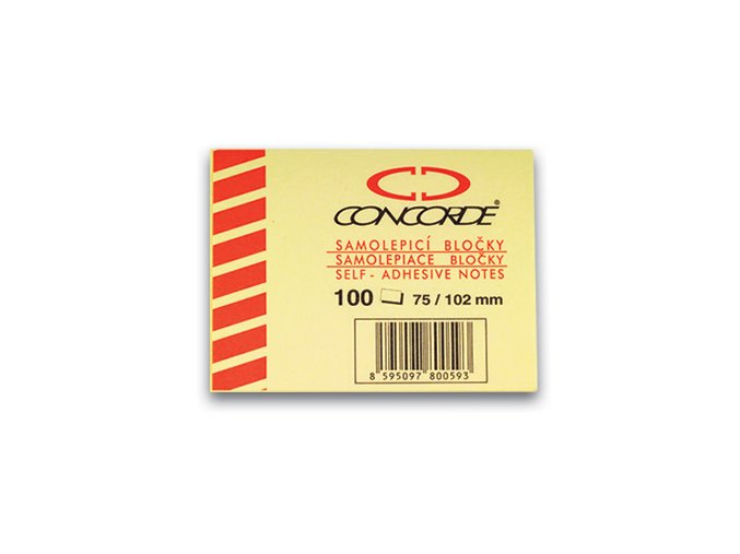 Samolepicí bloček CONCORDE - žlutý - 75x102mm, 100 listů