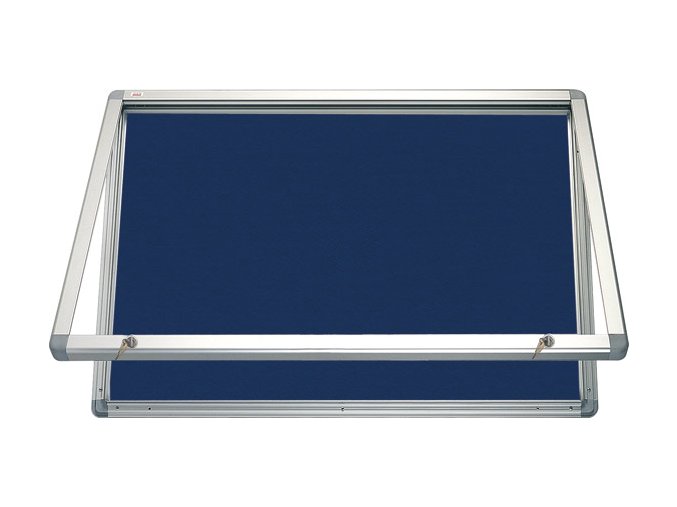 Horizontální vitrína 150x100 cm se zámkem, textilní modrá