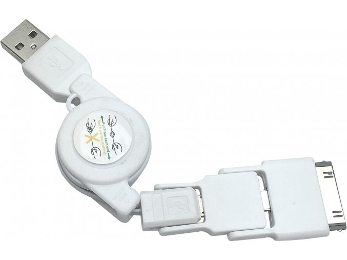 Plastový samonavíjecí datový USB kabel Oktet, bílá