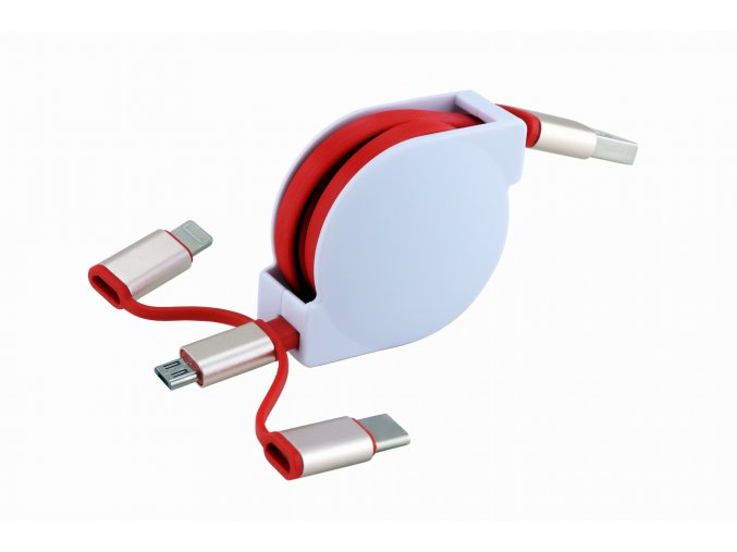 Plastový samonavíjecí USB kabel s redukcí Thadeus, červená