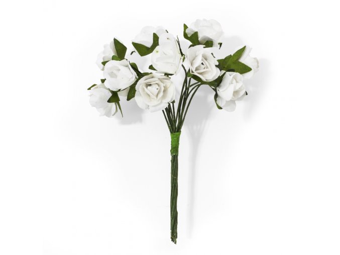 Papírové květiny na drátku Růže bílá, 12ks