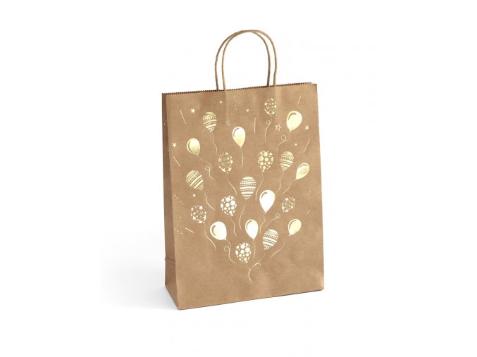 Papírová taška Kraft zlaté balónky 33x10x24cm, 5ks