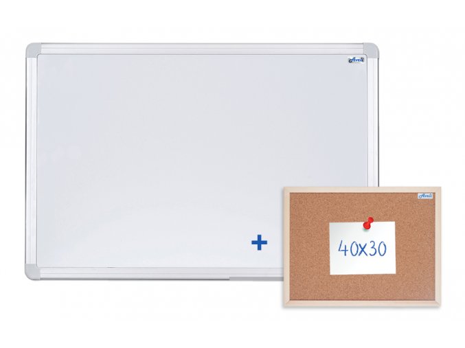Magnetická tabule AVELI 90x60 cm, hliníkový rám+ korková nástěnka 40x30 cm