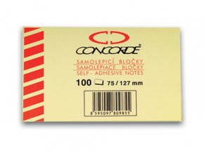 Samolepicí bloček CONCORDE - žlutý - 75x127mm, 100 listů