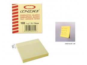 Samolepicí bloček CONCORDE - žlutý - 75x75mm, 100 listů
