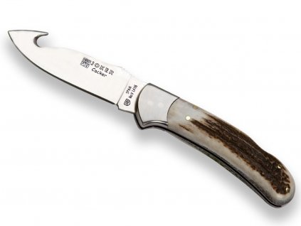 56599 joker cocker skinner folding knife with stag horn handle stainless steel bolster and blade length 9 cm 677