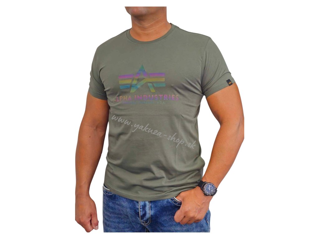 Alpha Industries tričko pánske Basic T Rainbow Reflective Vintage Green b