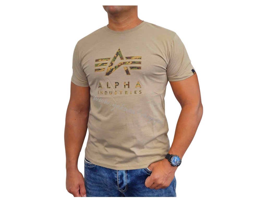 Alpha Industries tričko pánske CAMO PP T vintage sand a