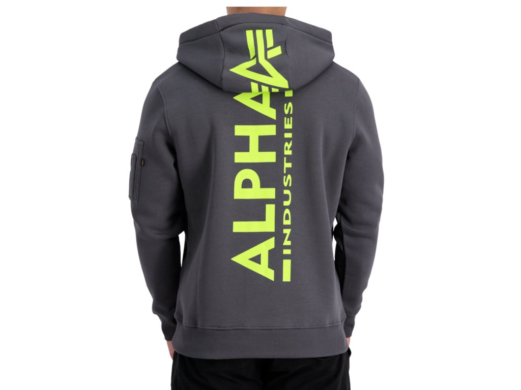 Alpha Industries Back Print Hoody pánska mikina vintage grey