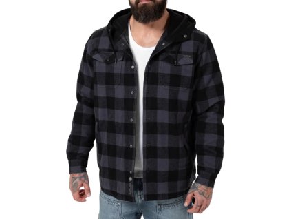 Pitbull West Coast mierne zateplená flanelová košeľa s kapucňou grey/black (Farba šedá, Veľkosť pánska 3XL)