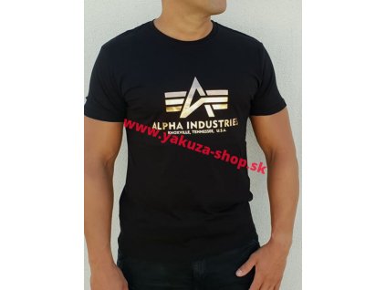 Alpha Industries Basic T Shirt Foil Print Black Gold tričko pánske