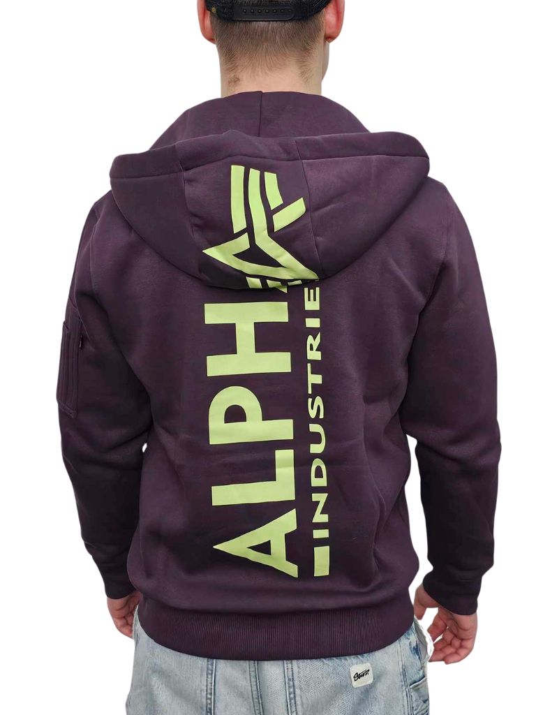 Alpha Industries BACK PRINT ZIP HOODY plum pánska mikina Veľkosť: M, Farba: fialová