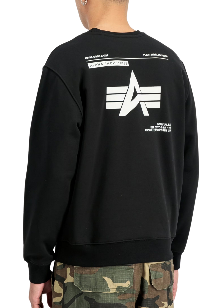Alpha Industries mikina pánska Label Sweatshirt Backprint black Veľkosť: M, Farba: čierna