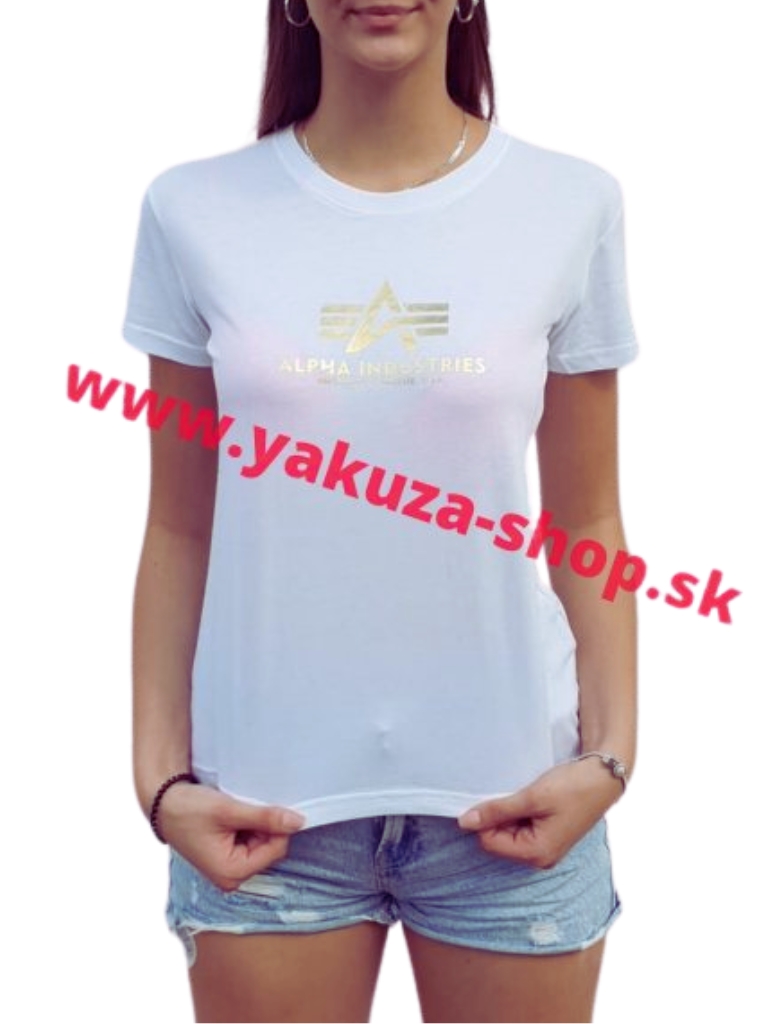 Alpha Industries New Basic T Wmn Foil Print dámske tričko white/metalgold Veľkosti dámske: XL, Farba: biela/zlatá