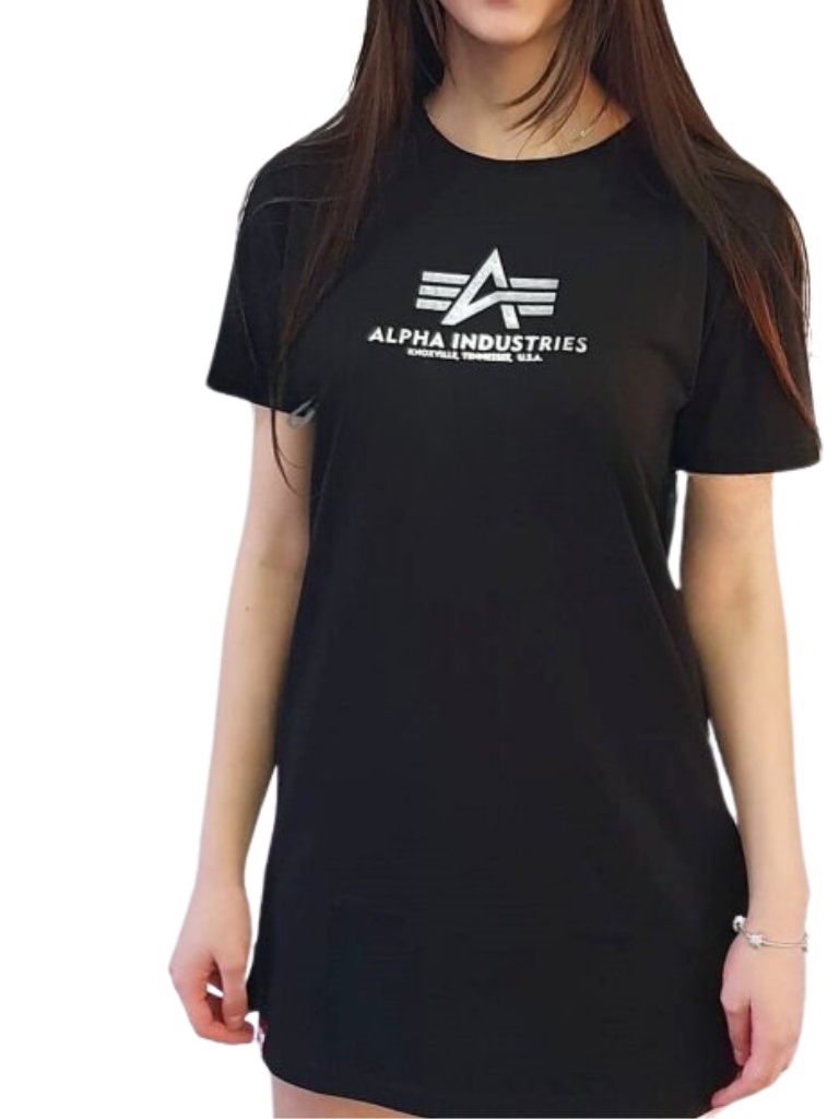 Alpha Industries T Long Foil Print Wmn Black/Metal Silver dámske tričko Veľkosti dámske: XS, Farba: čierna/strieborná