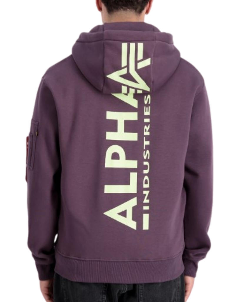 Alpha Industries BACK PRINT ZIP HOODY plum pánska mikina Veľkosť: XL, Farba: fialová