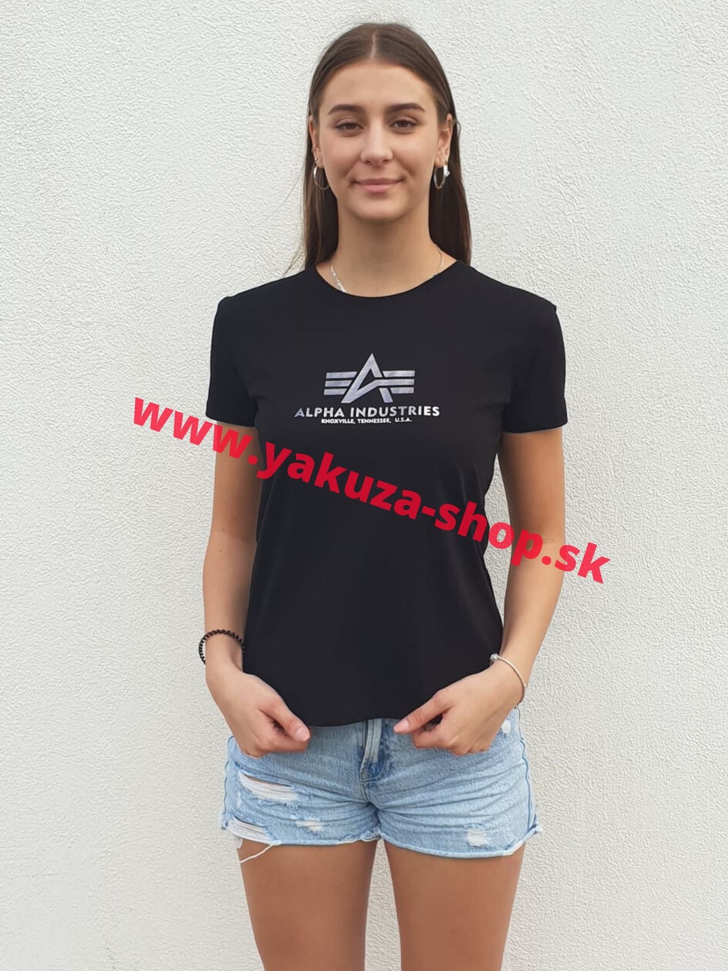 Alpha Industries New Basic T Wmn Foil Print Black/Metal dámske tričko Veľkosti dámske: XS, Farba: čierna/strieborná