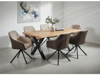 Jídelní set ROBUL 160 + 6x židle LOREN hnědákrémová