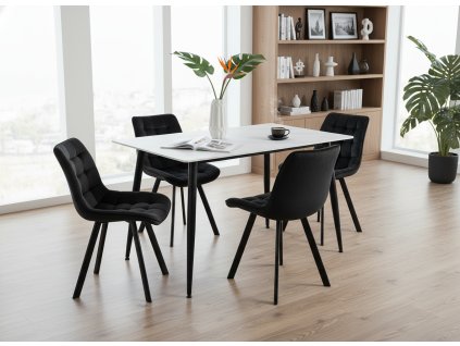 Jídelní set CERAMON 140 bílý + 4x židle BELLA černá
