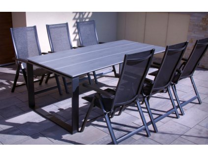 Zahradní jídelní set Strong + 6x polohovací křeslo Mona