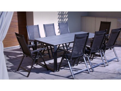 Zahradní jídelní set Strong + 8x polohovací křeslo Mona