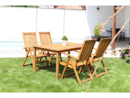 Zahradní dřevěný stůl Luc + 4x dřevěná polohovací židle Viet