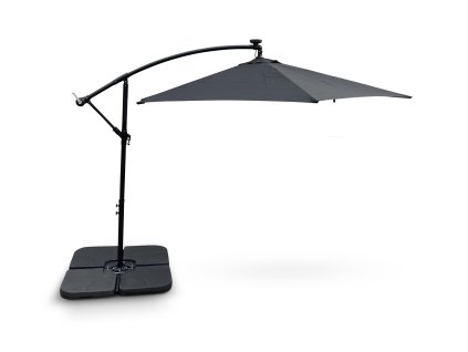 Zahradní slunečník Hook pr. 3m černý s LED osvětlením + závaží