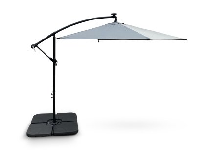 Zahradní slunečník Hook pr. 3m šedý s LED osvětlením + závaží
