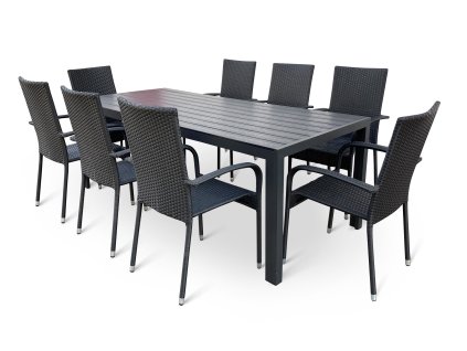 Zahradní jídelní set Viking XL + 8x ratanová židle Paris