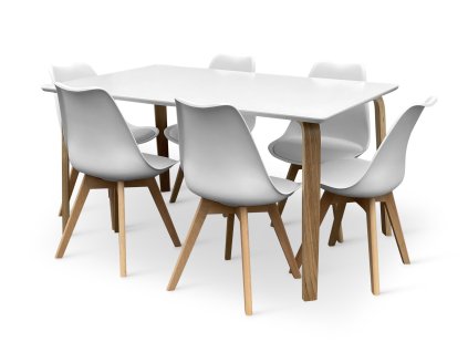 Stůl Zaha bílý + 6x židle ECONOMY (3)