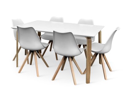 Stůl Zaha bílý +6x židle BEECH (1)