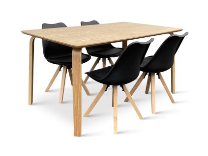 Dřevěný jídelní set Zaha dekor dub + 4x židle Gina černá (3)