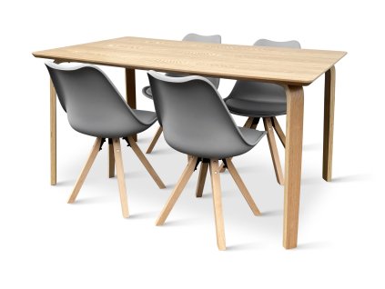 Dřevěný jídelní set Zaha dekor dub + 4x židle Gina šedá (4)