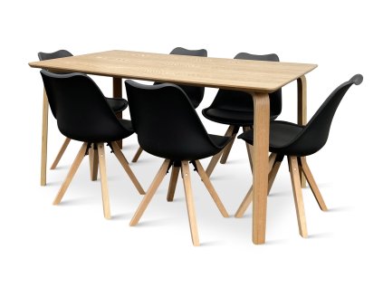 Dřevěný jídelní set Zaha dekor dub + 6x židle Gina černá (1)