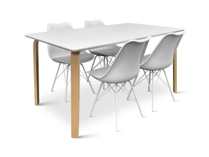 Dřevěný jídelní set Zaha bílý + 4x židle Eco bílá (4)