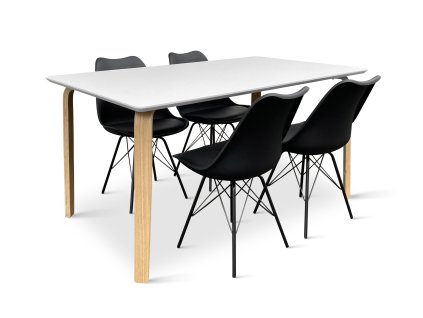 Dřevěný jídelní set Zaha bílý + 4x židle Eco černá (4)