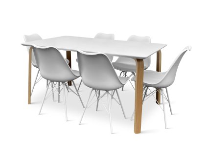 Dřevěný jídelní set Zaha bílý + 6x židle Eco bílá (3)