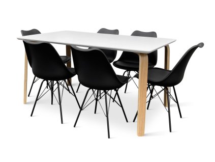 Dřevěný jídelní set ZAHA bílý + 6x židle Eco černá (4)