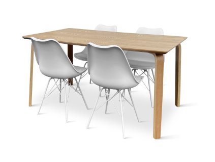 Dřevěný jídelní set ZAHA dekor dub + 4x židle Eco bílá (1)